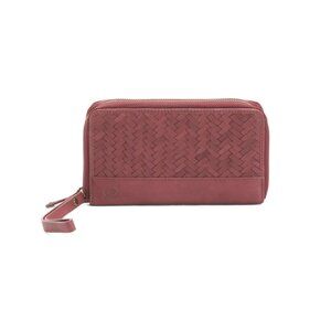 BORN Wine Leather Balino Dual Zip Wristlet Wallet